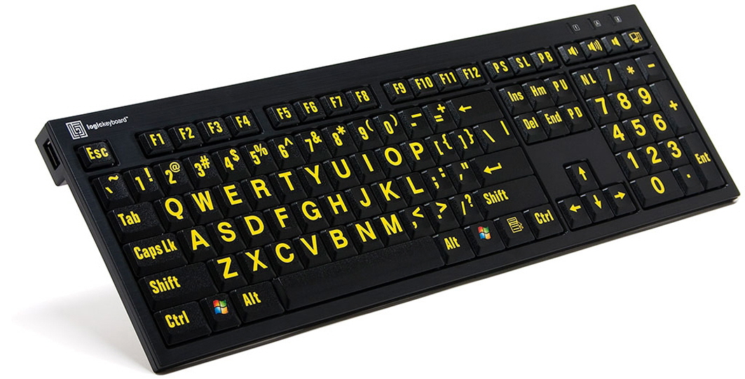 PC-tastatur LogicKeyboard XL, sort med gule tegn